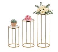 Gold Flower Stand Centrepieces: 3 Pcs Metal Plant Stand with Acrylic Panel 60/80/100cm Tall Floor Vase for Wedding Table - Geometric Floor Rack for Birthday Party Anniversary Living Room Decor