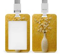 Gold Flower White Vase on Yellow ID Badge Holder Retractable Clip Card Holder Card Protector Name Badge Name Tag for Work Office Doctor Nurse