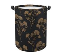 Gold Flowers Lines Laundry Baskets Laundry Hamper Waterproof Foldable Storage Bin Dirty Clothes Laundry Basket for Living Room Bathroom