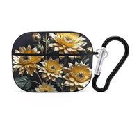 Gold Flowers on Black AirPod Pro Case, Anti Scratch Hard PC Cover with Keychain, AirPod Pro 2nd/1st Case Accessories for Women Men, Black-Style