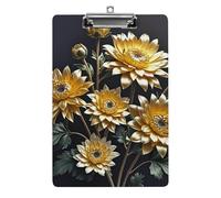 Gold Flowers on Black Clipboard with Hanging Hole, 8.5" X 12.5" Standard A4 Acrylic Clipboard Ultra Lightweight & Shatterproof Paper Holder for Office, Home