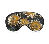 Gold Flowers on Black Eye Mask for Women & Men, Breathable & Adjustable Eye Cover, Ultra Soft Sleep Mask, Lightweight Travel Blindfold for Airplane, Nap, Night Sleeping