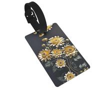 Gold Flowers on Black Luggage Tags for Suitcases, PVC Suitcase Tag with Secure Strap Suitcase Identifier with Privacy Name Card for Travel Bag Tags Personalized Baggage Tag for Women Men