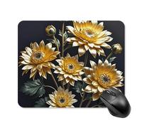 Gold Flowers on Black Mouse Pad Non-Slip & Waterproof Mousepad for Desk, Ultra Thin Rectangle Mouse Mat for Office, Gaming, 20 * 25cm