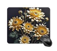 Gold Flowers on Black Mouse Pad Non-Slip & Waterproof Mousepad for Desk, Ultra Thin Rectangle Mouse Mat for Office, Gaming, 25 * 30cm