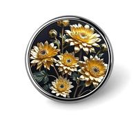 Gold Flowers on Black Round Badge for Men Women, Durable & Stylish Lapel Pins, Lightweight Metal Badges for Shirts, Jackets, Hats
