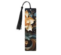 Gold Flowers on Black Wood Bookmark for Book Lovers Birthday Teachers Gift, Handmade Craft Book Marks Ornaments with Tassel Exquisite Reading Page Markers for Men Women