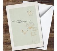 Gold Flowers With Sympathy Thinking Of You Butterflies Teal Personalised Card - Personalised Deepest Sympathy Card, Funeral Card, Sorry For Your Loss Card, Bereavement