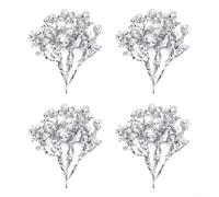 Gold Foamed Christmas Branch Picks, 4pcs Set for Festive Party Decor and Floral Arrangements (Silver)