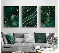 Gold Foil Abstract Marble Wall Art Poster - Emerald Green Decor for Living Room and Bedroom - Luxury Canvas Painting 16x24inch No Frame