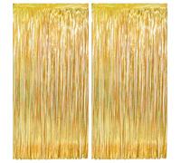 Gold Foil Curtain Backdrop 3.2ft x 6.5ft - Gold Glitter Tinsel Curtain Hanging Streamers, Gold Door Tinsel Curtain for Golden Birthday Party Decorations New Year's Eve 2026 Disco Christmas Decoration