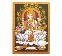 Gold Foil Embossed Hindu God Goddess Saraswati Shrine Picture