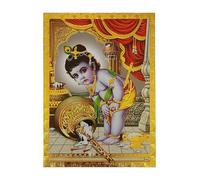 Gold Foil Embossed Hindu God Lord Bal Krishna Shrine Picture