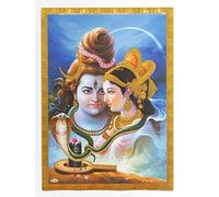 Gold Foil Embossed Hindu God Lord Shiva Parvati Shrine Picture