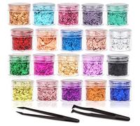 Gold Foil Flakes, 20 Bottles Gilding Flakes Set, Metallic Foil Flakes, Imitation Gold Foil Flakes with Tweezers for Resin, Nail Art, Painting, Slime & Crafts,Jewelry Making, Candle Molds
