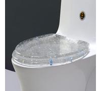 Gold Foil Glitter Toilet Seat Heavy Duty Resin Soft Close Seat with Quick Release and 360°Adjustable Hinges Easy to Install and Clean Elongated TopFix Fittings (Silver Foil)