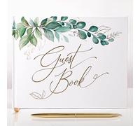Gold Foil Greenery Wedding Guest Book 7 x 9 inches, Pen & Table Sign Included, Resgistry Sign in Book for Wedding, Bridal Shower, Baby Shower, Graduation, Birthday, Funeral, Anniversary or Reception