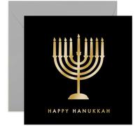 Gold Foil Happy Hanukkah Greeting Card for Family and Friends - Stylish Hanukkah Card - Happy Hanukkah Gift - Celebrate Jewish Festival of Lights - Jewish Holiday Gifts for Family | Blank Inside