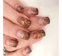 Gold Foil Maple Leaf Faux Nail Tips Artificial Fingernails Short Rectangular