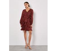 Gold Foil Spot Tiered Mini Dress Apricot Burgundy 8