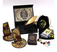 Gold Foil Tarot Card Deck Gift Set, 78-Card Deck with Guidebook, Storage Pouch, Crystal Stones, Card Stands and Ritual Accessories