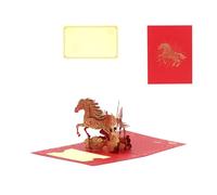 Gold Foils Embossed Horse Theme Card for 2026 Chinese New Year Festive Greeting with Envelope Popup Greeting Card