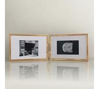 Gold Folding Double Frames 6x8 Table Top Display, Metal Photo Frames Horizontal Glass Picture Frame Gallery Decor