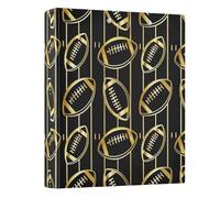 Gold Football Black 1.5 Inch Binders 3 Ring with Anti-Slip Clip, Decorative Cute Three Ring Binder D Ring Binders for School Office Supplies, 1 Pack