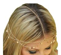 Gold Forehead Jewellery, Sparkling Eye-catching for Special Occasions, Boho Sequin Headpiece with Adjustable Band, Perfect for Brides and Party Guests, Lightweight to Wear, Design