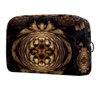 Gold Fractal Cosmetic Bag for Women, Travel Toiletries Bags Large Makeup Handy Pouch Organiser Bag with Zipper