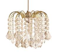 Gold Frame & Clear Acrylic Beads 3 Tier Vintage Easy Fit Waterfall Pendant Light Shade 28cm | None Electric Retro Ceiling Light | Fits E27 B22 E14 B15 Lampholders