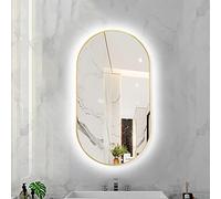 Gold Framed Oval LED Bathroom Mirror, Backlit Wall-Mounted Vanity Mirror for Bedroom & Entryway, Modern Design with Adjustable White Light - Perfect for Home Decor