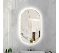 Gold Framed Oval LED Bathroom Mirror - Backlit Wall-Mounted Vanity Mirror for Bedroom & Entryway, Stylish & Modern Design, White Light, Perfect for Home Decor, Size: 40"x30"