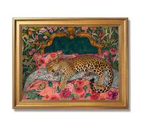 Gold Framed Sleeping Leopard Wall Art Luxury Jungle Colorful Cheetah Animal Poster Retro Maximalist Tropical Floral Pink Dopamine Canvas Print Aesthetic for Bedroom Home Decor 8x10inch