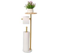 Gold Free Standing Toilet Paper Holder with Large 20cm Tray, 1kg Heavier Marble Base, Free Standing Paper Holder with Phone Shelf, Holds 5 Rolls of Paper