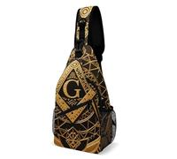 Gold Freemason Freemasonry Masonic Unisex Daypack With Zipper Crossbody Backpack Multiple Pockets Sling Bag For Workout Working Shopping