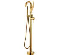 Gold Freestanding Bath Tap, Luxury Swan Tub Tap with Handheld Shower, Single Handle Tub Faucet Floor Mounted, Bath Shower Mixer Tap, Brass,C WFJ
