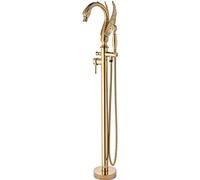 Gold Freestanding Bath Tap, Luxury Swan Tub Tap with Handheld Shower, Single Handle Tub Faucet Floor Mounted, Bath Shower Mixer Tap, Brass,B WFJ