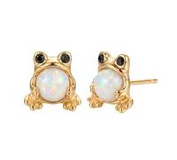 Gold Frog Opal Stud Earrings for Women Hypoallergenic White Fire Opal Animal Earring Dainty Frog Earring Studs Cute Trendy Jewelry, M, Metal, No Gemstone
