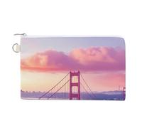 Gold Gate Bridge in The Mist Coin Purse Canvas Change Pouch Small Organizer Bags Zippered Coin Case for Women Men