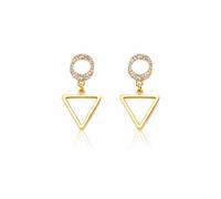 Gold Geometric Dangle Earrings for Women - Crystal Pavé Circle Stud with Hollow Triangle Drop, Modern Minimalist Statement Jewelry for Work, Party, and Daily Wear, Middle, Metal, No Gemstone
