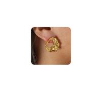 Gold Geometric Statement Drop Earrings for Women Chunky Hammered Textured Dangle Stud Earrings Irregular Hollow Earring Fashion Jewelry Accessories, L, Metal, No Gemstone