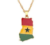Gold Ghana Flag Necklace Pendant & 45cm Chain Map African Country UK Seller