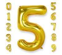 Gold Giant Number 5 Balloons: 40 Inch Large Foil Number Mylar Balloon Age 0-9 Big Helium Balloon for 5th Birthday Party Baby Shower Decorations