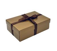 Gold Gift Box with Lid | Pick Your Ribbon Colour | Large Memory or Hamper Boxes | Flat-Packed Gift Boxes for Presents, Birthday or Baby Gifts | Size 30x20x10cm (Chestnut Ribbon 57)