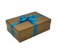 Gold Gift Box with Lid | Pick Your Ribbon Colour | Large Memory or Hamper Boxes | Flat-Packed Gift Boxes for Presents, Birthday or Baby Gifts | Size 30x20x10cm (Turquoise Ribbon 74)