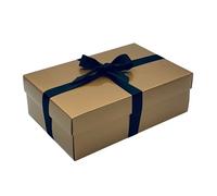Gold Gift Box with Lid | Pick Your Ribbon Colour | Large Memory or Hamper Boxes | Flat-Packed Gift Boxes for Presents, Birthday or Baby Gifts | Size 30x20x10cm (Black Ribbon 88)