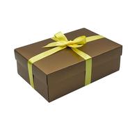 Gold Gift Box with Lid | Pick Your Ribbon Colour | Large Memory or Hamper Boxes | Flat-Packed Gift Boxes for Presents, Birthday or Baby Gifts | Size 30x20x10cm (Yellow Ribbon 12)