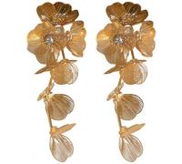 Gold Ginkgo Leaf Earrings, Vintage Crystal Tassel Statement Earrings for Women, Elegant Jewelry for Parties and Special Occasions