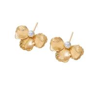 Gold Ginkgo Leaf Pearl Dangle Earrings for Women, Large Floral Statement Drop Earrings with Faux Pearl, Vintage Trendy Dangly Earrings Jewelry for Party Wedding Daily Wear